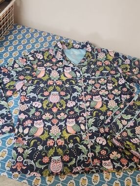 Nick & Nora Women’s Owl Floral Pajama Pj's Set Medium Cotton